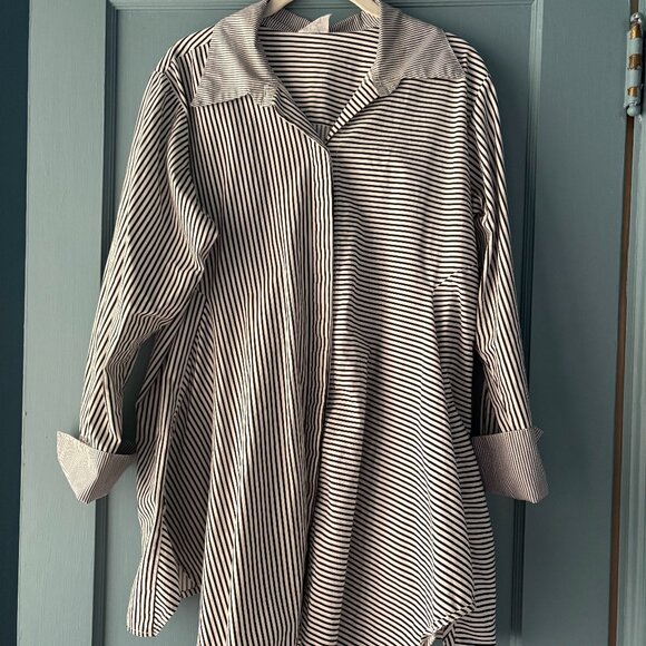 Planet by Lauren G Stripe Smock Button-Up Tunic Top Plus Size 2 10/14 Pockets - Picture 1 of 5